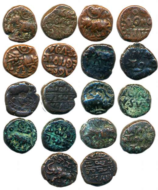 Krishna raja Wodeyar, Copper 5 Cash (9), Various dates, Obv: Elephant Facing left, Kannada