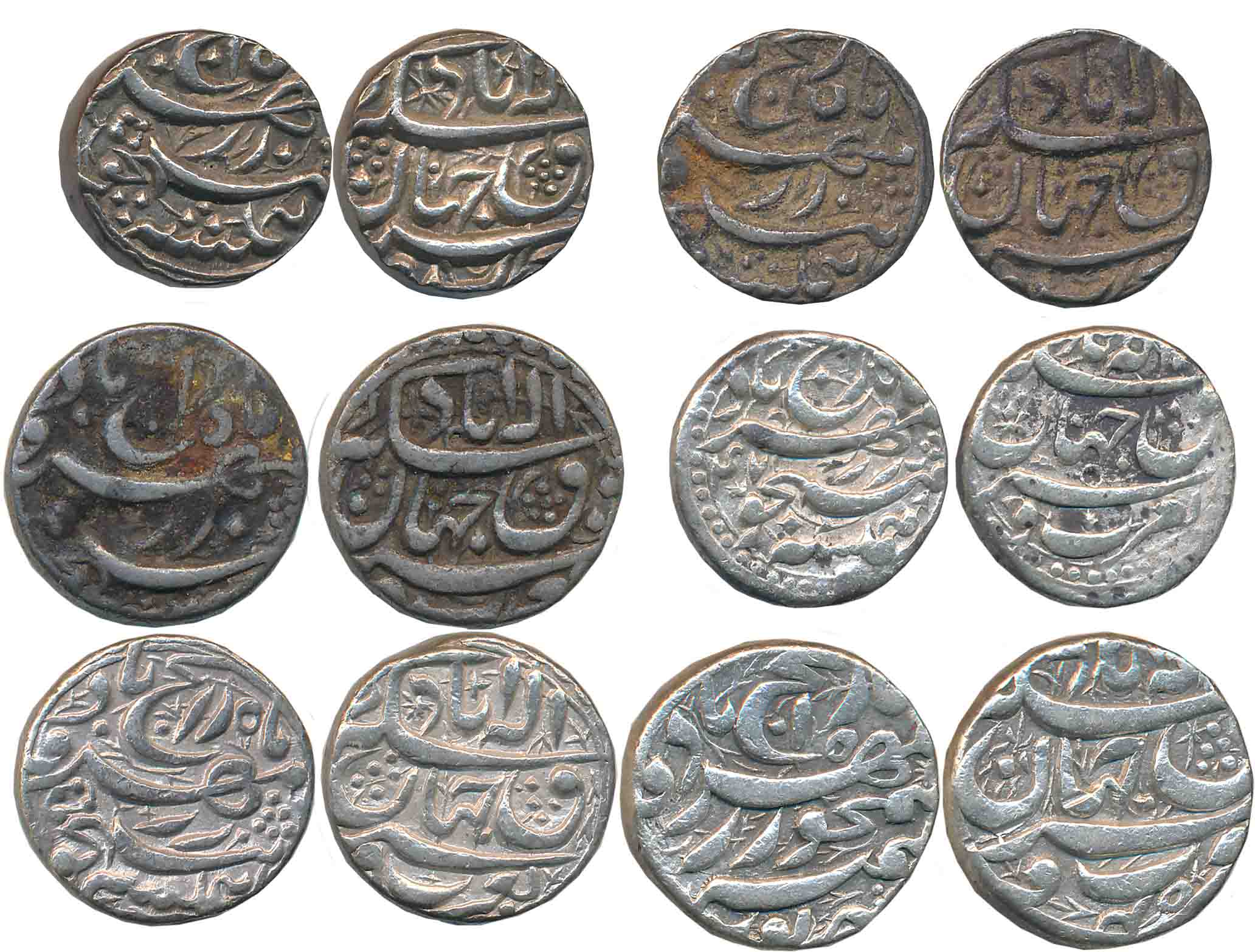 Akbar, Silver Rupees (6), “So called rebellion issue”, Allahabad Mint, Ilahi Year 45, 47 (