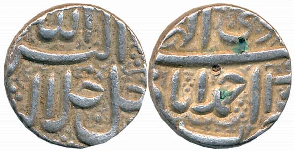 Akbar, Silver Rupee, 11.43g, “Jalalahu” type, Ahmedabad Mint, Ilahi Month Di, Year 4X (KM#