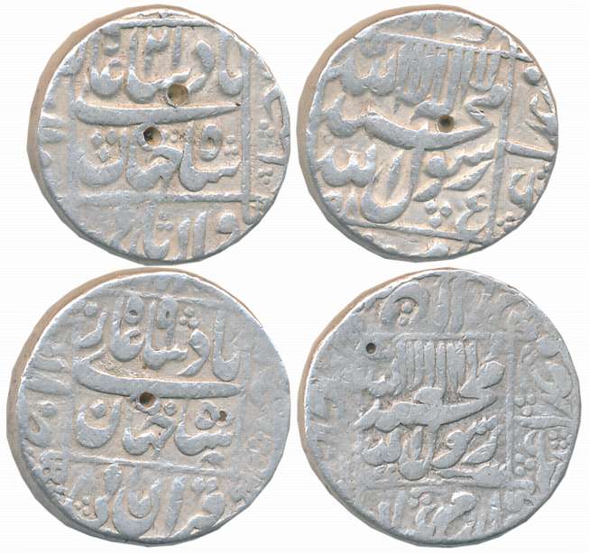 Shah Jahan, Silver Rupees (2),11.27g, 11.49g, Akbarnagar Mint, AH (10)58/ RY 21, addition 