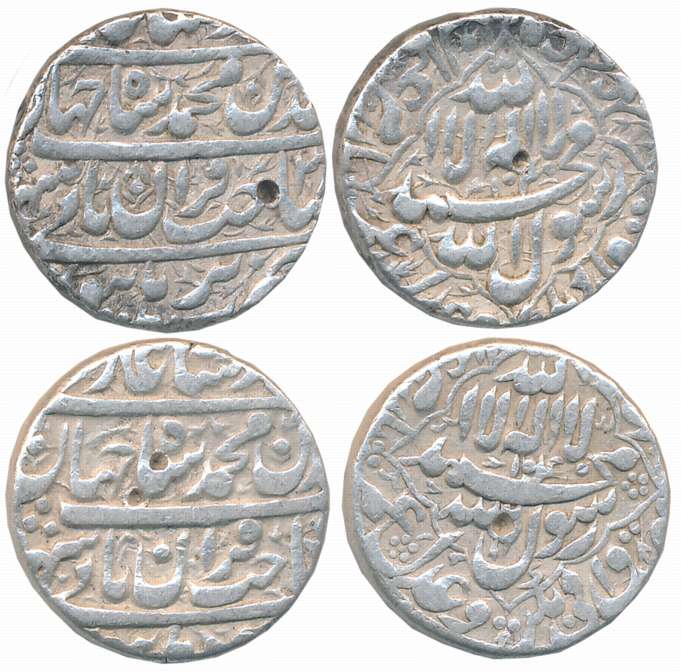 Shah Jahan, Silver Rupees (2),11.34g, 11.45g, Burhanpur Mint, AH 1040/ RY 3, AH 1040 (KM# 