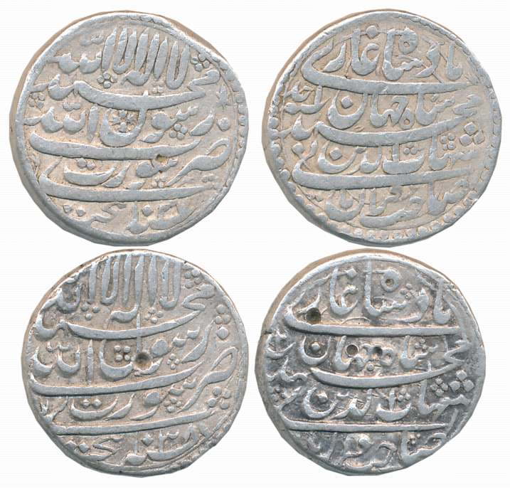 Shah Jahan, Silver Rupees (2),11.30g, 11.37g, “Four Line Legend” type, Surat Mint, AH 1037