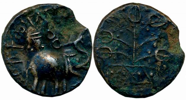 Satavahanas, Nashik region, Kochhiputra, Copper, 6.12g, Obv: Elephant with upraised trunk 