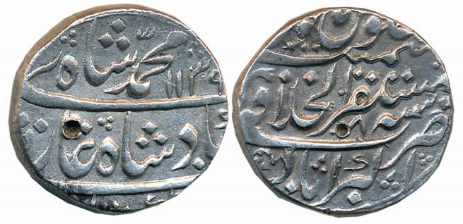 Muhammad Shah, Silver Rupee,11.37g, Mustagir ul Khilafat Akbarabad Mint, AH 1139/ RY 8 (KM