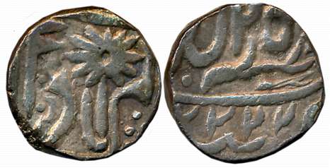 Silver Rupee, 10.91, in the name of Shah Alam II, RY 25, Sun below legend (KM# 19). Very f
