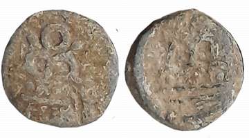 Anandas of Banavasi, Anonymous, Hill-Nandipada Type, Lead, Unit, 2.36g, Obv: Six arched hi