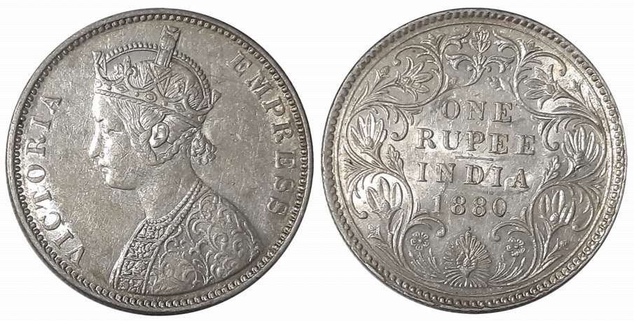 Victoria Empress, Silver Rupee, 1880, Bombay Mint. Very fine+.