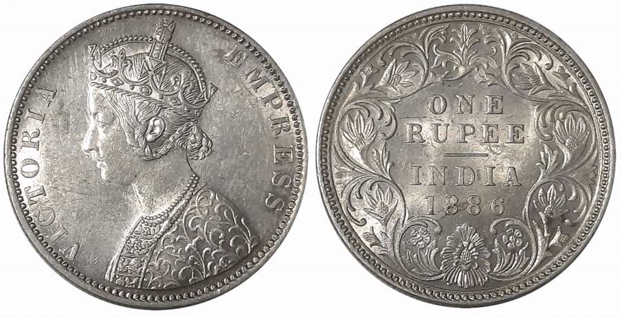 Victoria Empress, Silver Rupee, 1886, B incused, Bombay Mint. Very fine+.