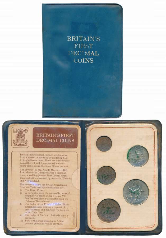 Great Britain, First Decimal Coin Set of 5, Half, One, Two, Five, Ten Penny. In original p