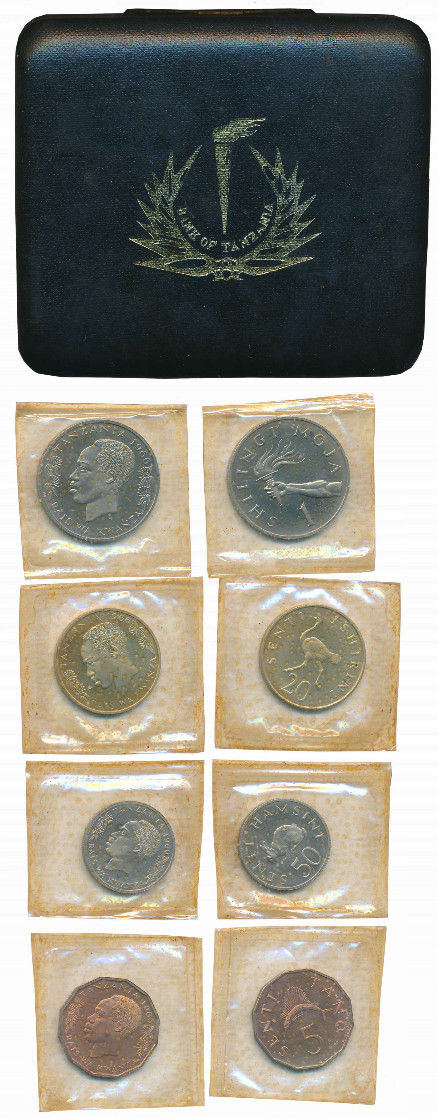 Tanzania, 1966, Set of 4 coins, Copper Nickel, 1 Shilingi, 50 Centi, Nickle Brass 20 Senti