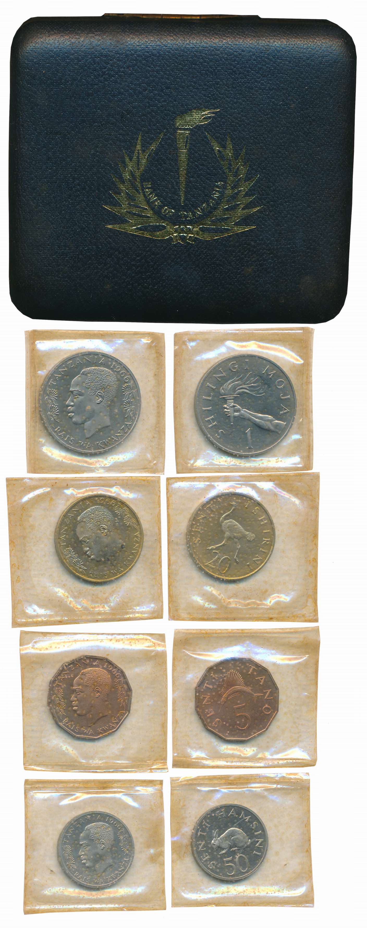 Tanzania, 1966, Set of 4 coins, Copper Nickel, 1 Shilingi, 50 Centi, Nickle Brass 20 Senti