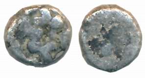Ujjain region, Kshipra Rriver Basein, Silver Mashak, 0.17g, Uniface, Bold Shrivatsa symbol