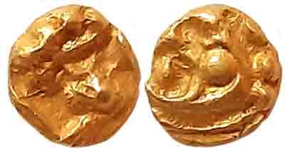 Gangas of Talakadu, Gold Gajapati 1/4 Fanam, 0.06g Obv: Elephant facing right, Rev: Floral