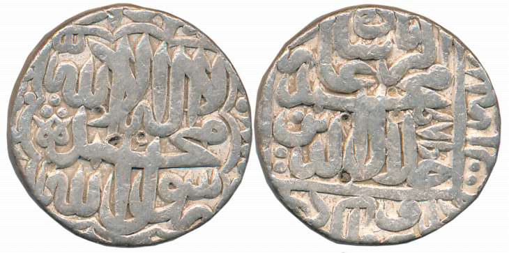 Akbar, Silver Rupee, 11.32g, “Kalima” type, Dar ul Khilafat Agra Mint, AH 989 (KM# 80.1A).