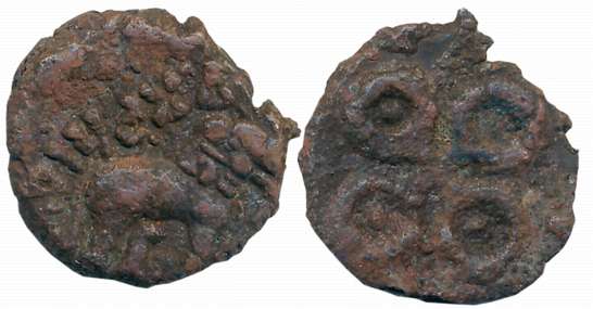 Satvahanas, Vasithiputa Siri Pulumavi, Potin, 3.54g, “Universal- Elephant” type, Obv: Elep