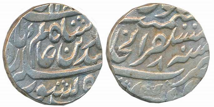 Shah Alam II, Silver Rupee, 10.98g, Pre Panipat issue, Mustaqir Khilafat Akbarabad Mint, A