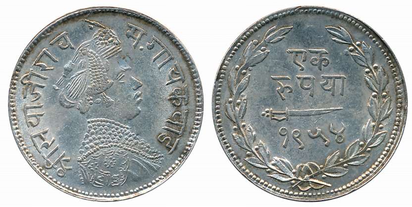 Sayaji Rao III, Silver Rupee, 11.36g, VS 1954, Obv: Crowned bust to right, Rev: Scimitar, 
