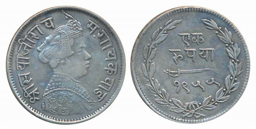Sayaji Rao III, Silver Rupee, 11.15g, VS 1955, Obv: Crowned bust to right, Rev: Scimitar, 