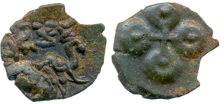 Satvahanas, Vasithiputa Siri Pulumavi, Potin, 2.02g, “Universal- Elephant” type, Obv: Elep