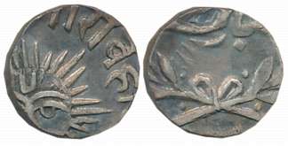 Tukoji Rao III, 1/8 Rupee, 1.38g, in the name of Shah Alam II, Sun face (KM# 41). Very fin