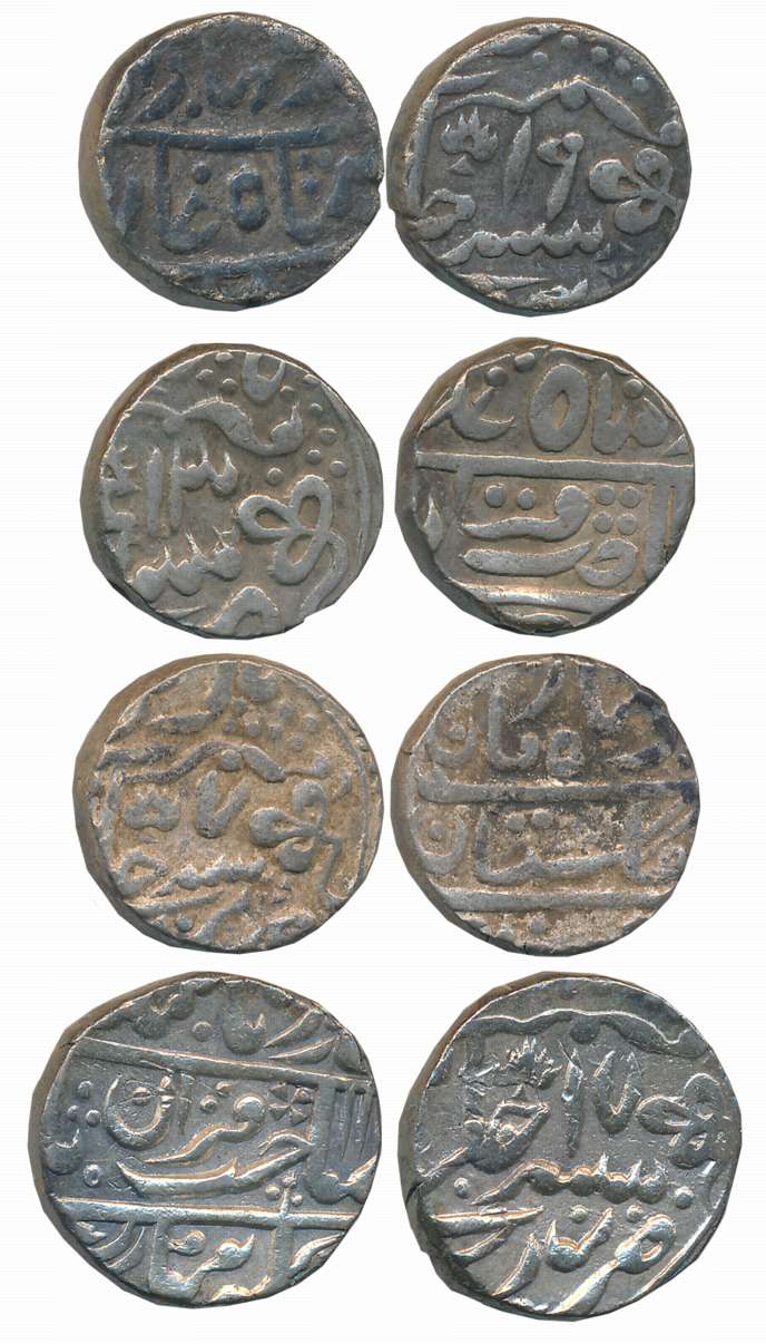 Silver Rupees (4), in the name of Muhammad Akbar II, RY 7, 13, 17 & 19 (KM# C# 30c). Very 