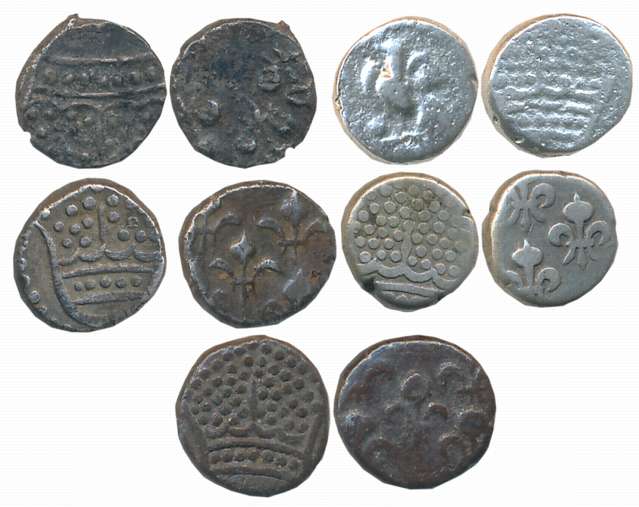 Silver Fanon (5), Pondicherry Mint, (4), Obv: Pearled crown, Rev: Fleur-di-lis (KM# 44) & 