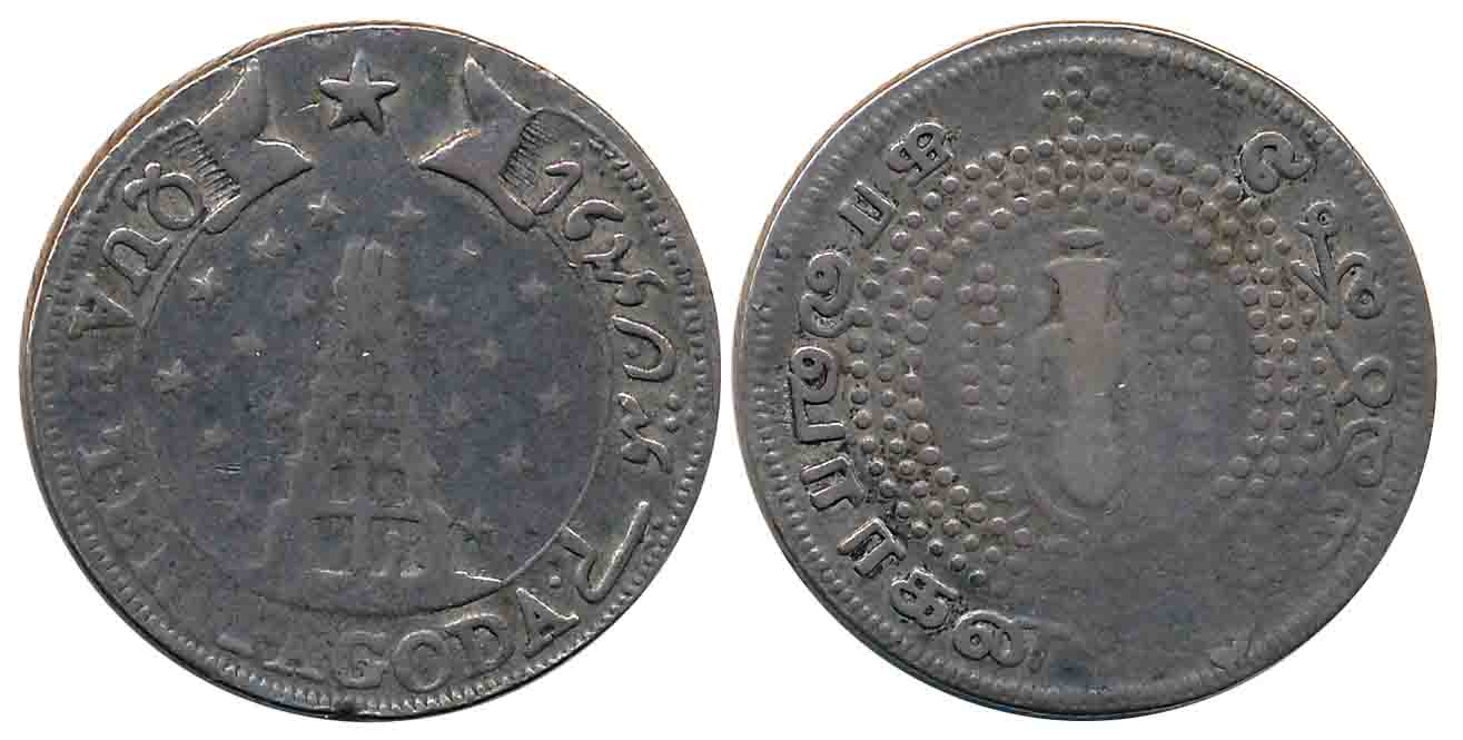 Silver 1/4 Pagoda, 10.55g, 2nd issue, ND, Obv: Pagoda- Gopuram within circle, 9 stars on b