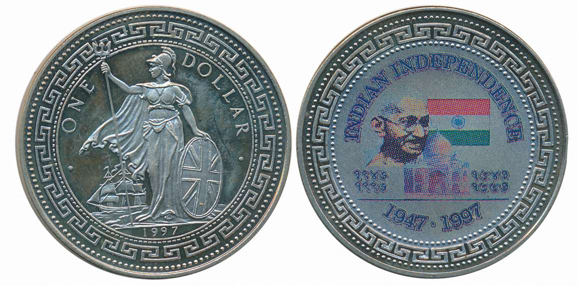 Mahatma Gandhi Fantasy Token, Silver 1 Dollar, 27.28g, 1997, Obv: Mahatma Gandhi, Taj Maha