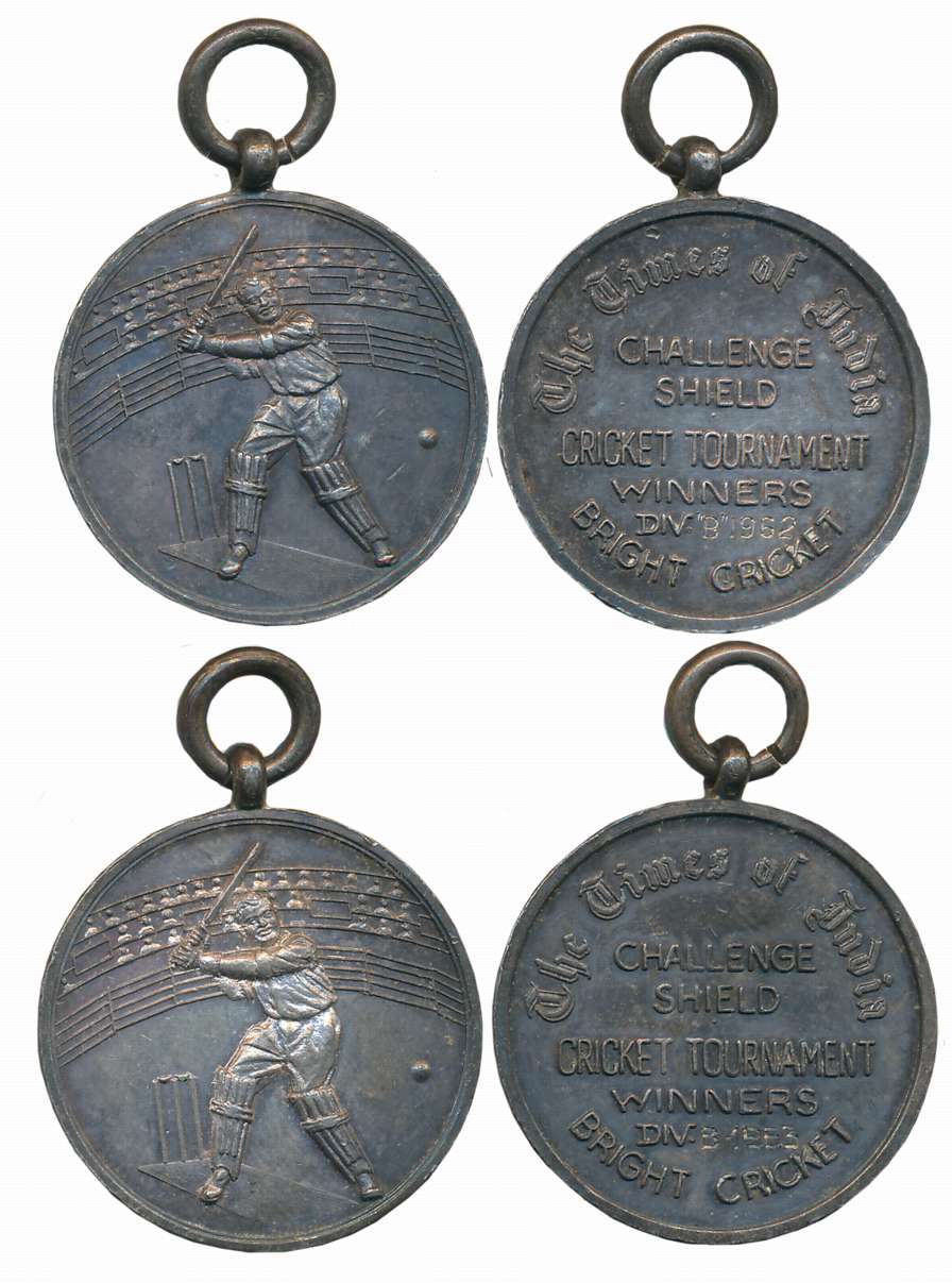 Times of India Challenge Shield Cricket Tournament, Silver Medals (2), 11.59g,10.94g, 1953