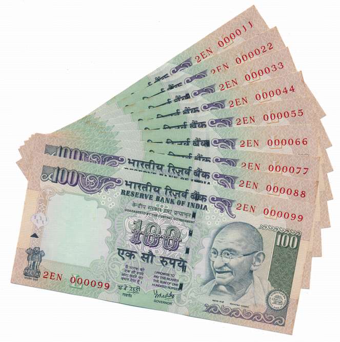 Rupees 100 (9), “G-55”, Fancy Number- 000011 to 000099, Prefix 2/EM, 2007, Signed Y. V. Re