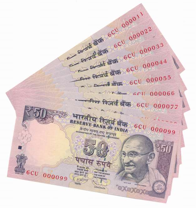 Rupees 50 (9), “F-57”, Fancy Number- 000011 to 000099, Prefix 6/CU, 2018, Signed D. Subbar