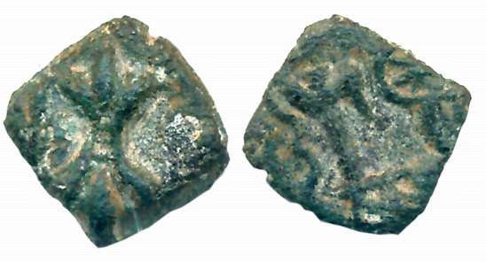 Western Kshatrapas, Newase-Paithan series, Kshaharata house, Nahapana, Copper, 0.52g, “Thu