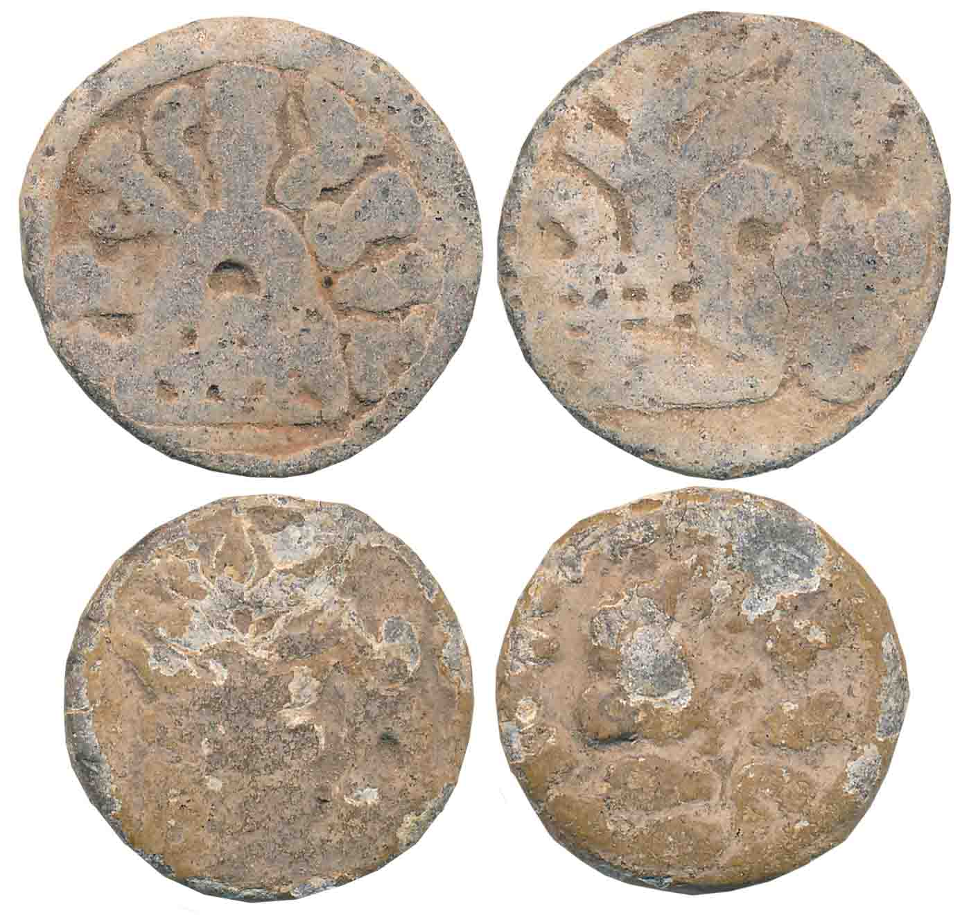 Chutus of Banavasi, Mulanandasa, Lead (2), 12.06g, 14.70g, Obv: Eight-arched hill with cir