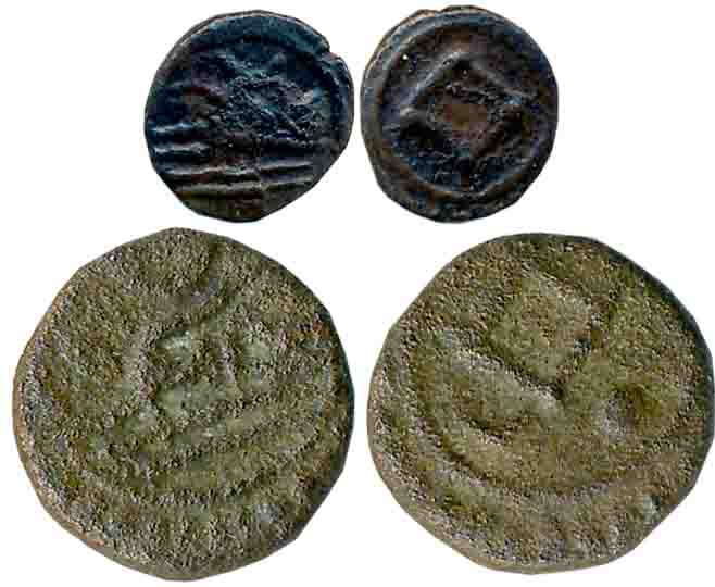 Venad Cheras, Copper, 1.43g, Obv: Lord Padmanabha- Ananthasayee Vishnu to left with Cresce