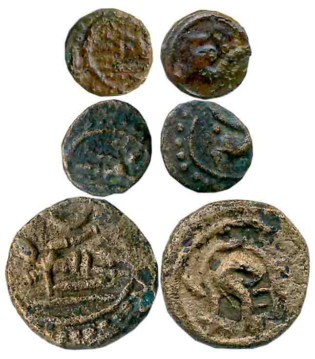 Venad Cheras, Copper (3), 1.64g, 0.29g, 0.29g, Obv: Lord Padmanabha- Ananthasayee Vishnu t