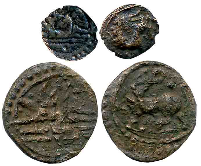 Venad Cheras, Copper (2), 1.35g, 0.27g, Obv: Lord Padmanabha- Ananthasayee Vishnu to left 