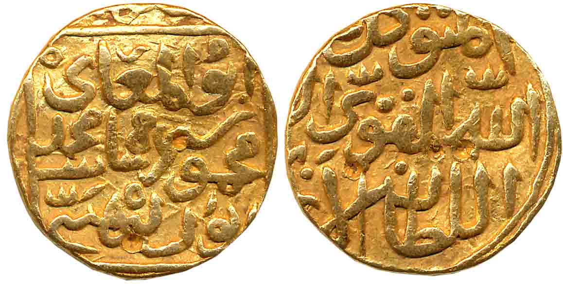 Mahmud Shah I, Gold Tanka, 10.91g, Hadrat Muhammadabad Mint (Off flan), Arabic legend on b