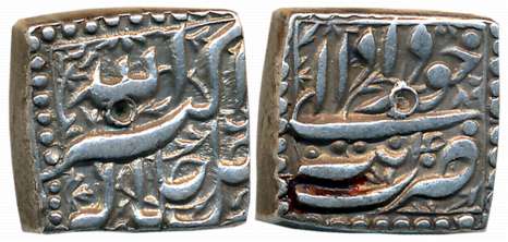 Akbar, Silver Square Rupee, 11.40g, “Jalalahu” type, Tatta Mint, Ilahi Month Khurdada, Yea