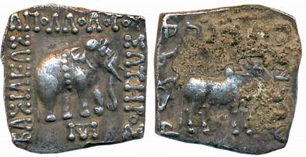 Indo Greeks, Apollodotos I, Silver Square Drachma, 2.39g, Obv: Elephant to right Greek leg