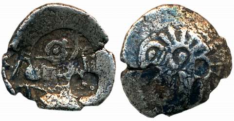 Archaic, Punch Marked, Silver Reduced 1/2 Siglos- 1/4 Shatamana standard, 2.25g, Kabul riv