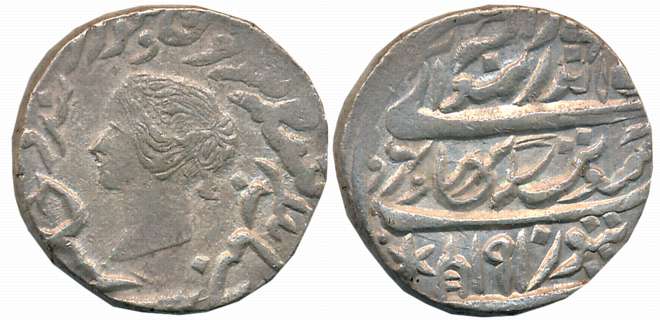 Jaswant Singh, Silver Rupee, 11.01g, Braj Indrapur Mint, VS 1910, Obv: Portrait of Queen V