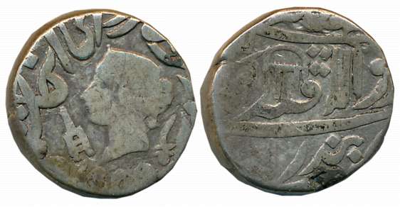 Silver Rupee, 10.51g, with the name of Queen Victoria, Obv: Portrait of Queen Victoria to 
