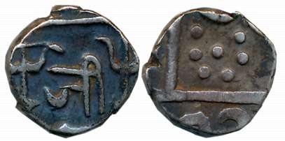 Jayaji Rao, Silver 1/4 Rupee, 2.70g, Lashkar Mint, in the name of Shah Alam II, inverted B
