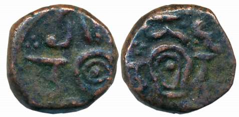Copper 1/8 Anna, 5.08g, Shiv Pindi on both sides (KM# B51). Very fine, scarce.