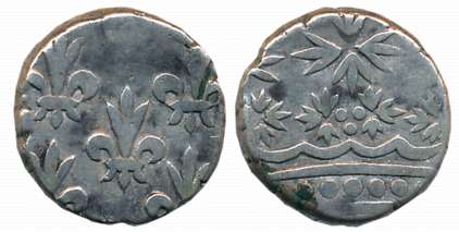 Silver 2 Fanon, 2.90g, Obv: Fleur de lis, Rev: Crown (KM# 49). Very fine, rare.