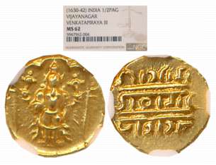 Gold 1/2 Pagoda, 1.73g, Pulicat, Obv: Lord Venkateshwara, standing within a decorated fram