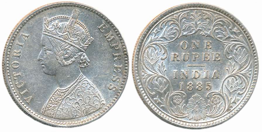 Victoria Empress, Silver Rupee, 1885, Calcutta Mint, Obv: Crowned bust to left, Rev: Denom