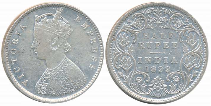 Victoria Empress, Silver, 1/2 Rupee, 1899. About uncirculated.