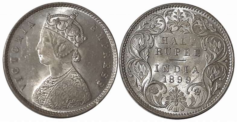 Victoria Empress, Silver 1/2 Rupee, 1899, Bombay Mint, A/I/B incused (Prid# 307). Uncircul