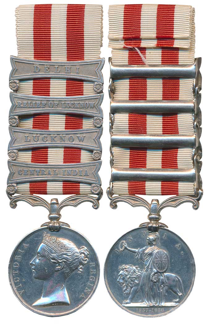 Victoria, Indian Mutiny Silver Medal, 53.20g, 4 Bars, Delhi, Relief of Lucknow, Lucknow, C